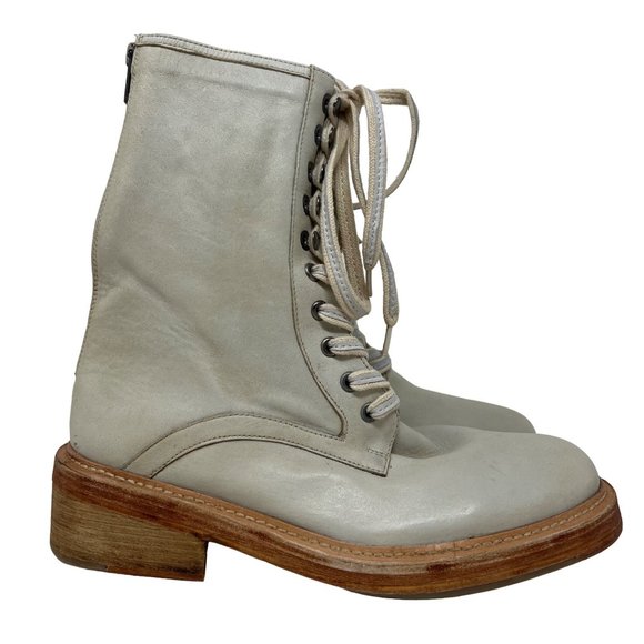 Free People Santa Fe Leather Lace-Up Boot in Cream Ecru EUR 40 USA 9.5 (Women's) - Picture 4 of 9